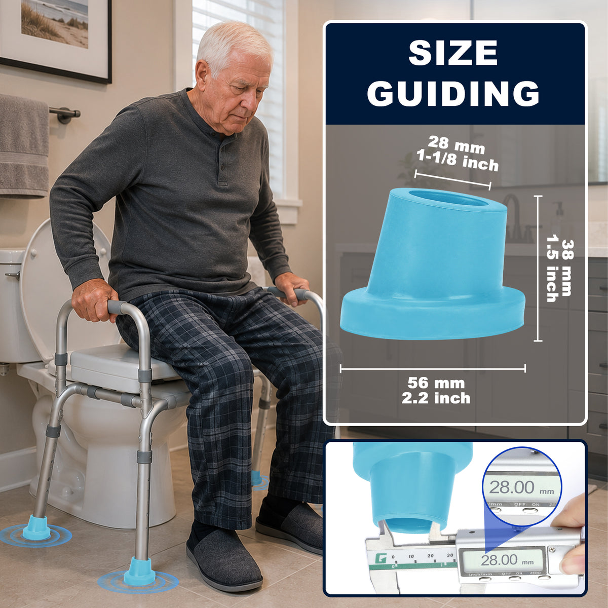 1 Inch Shower Chair Replacement Feet 4-Pack, Non-Slip Suction Rubber Tips for Bath Chairs