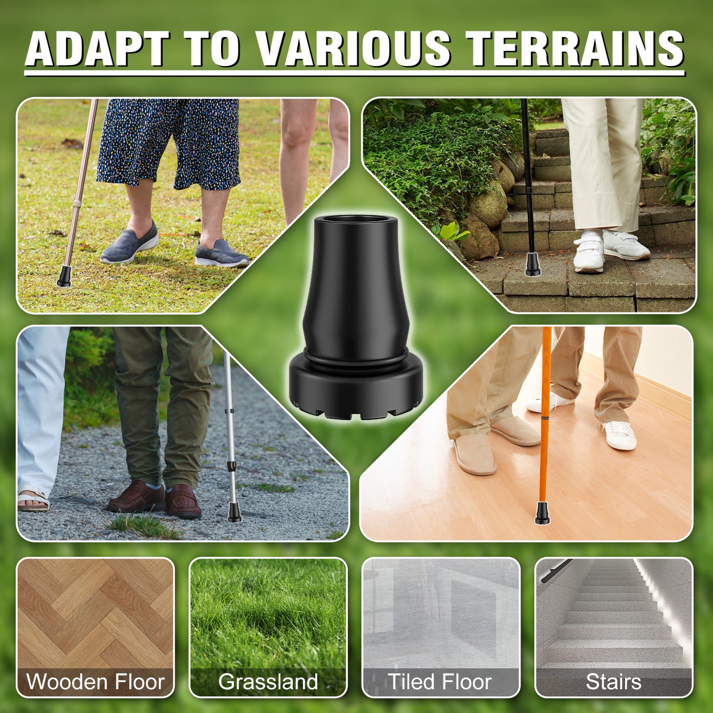 Heavy Duty 3/4" Cane Tips, Anti-Slip Rubber Feet