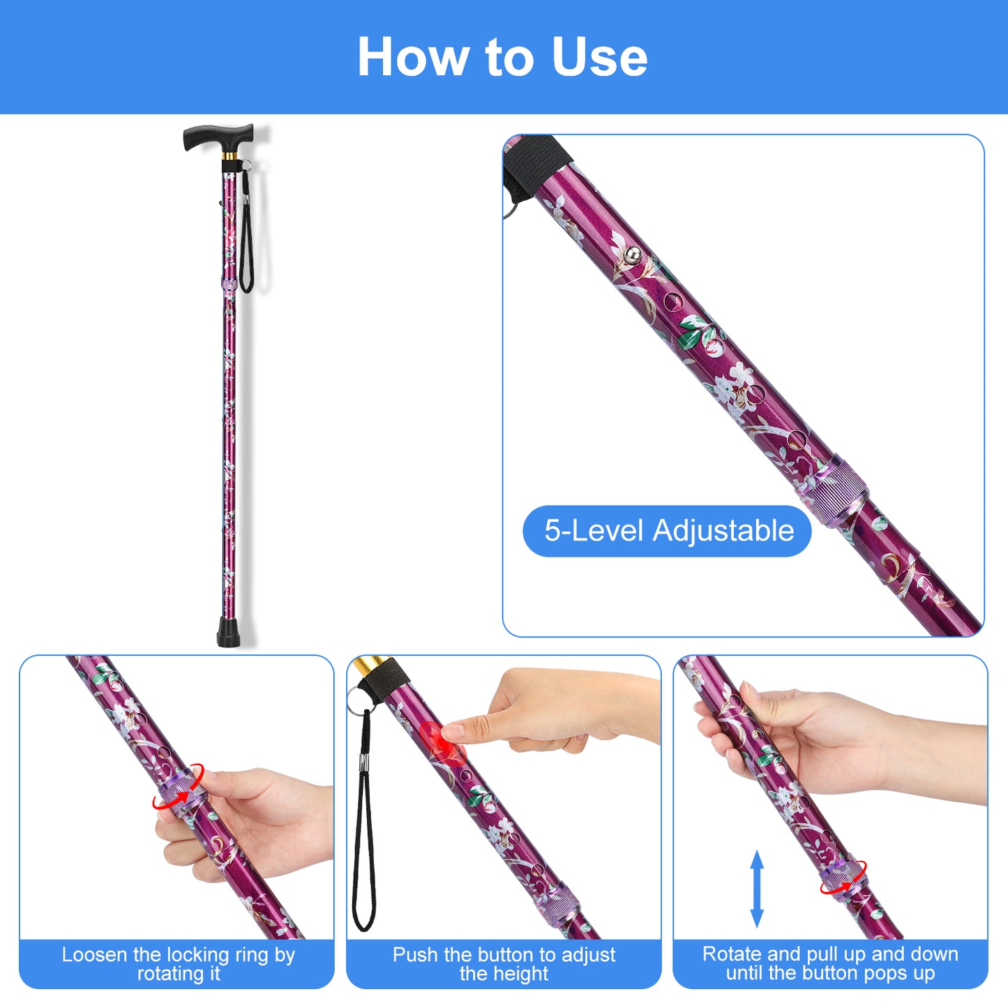 Collapsible Aluminum Folding Cane with T-Handle