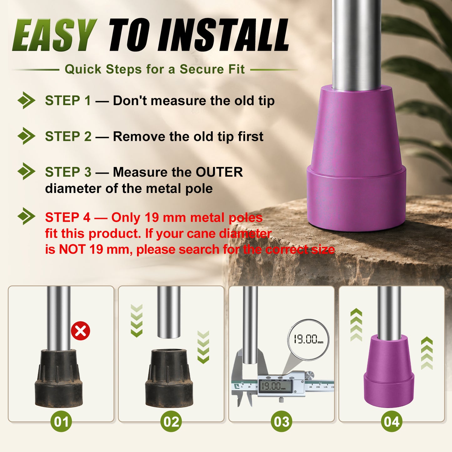 Universal Cane Tips 4-Pack Anti-Slip Rubber Replacement Tips