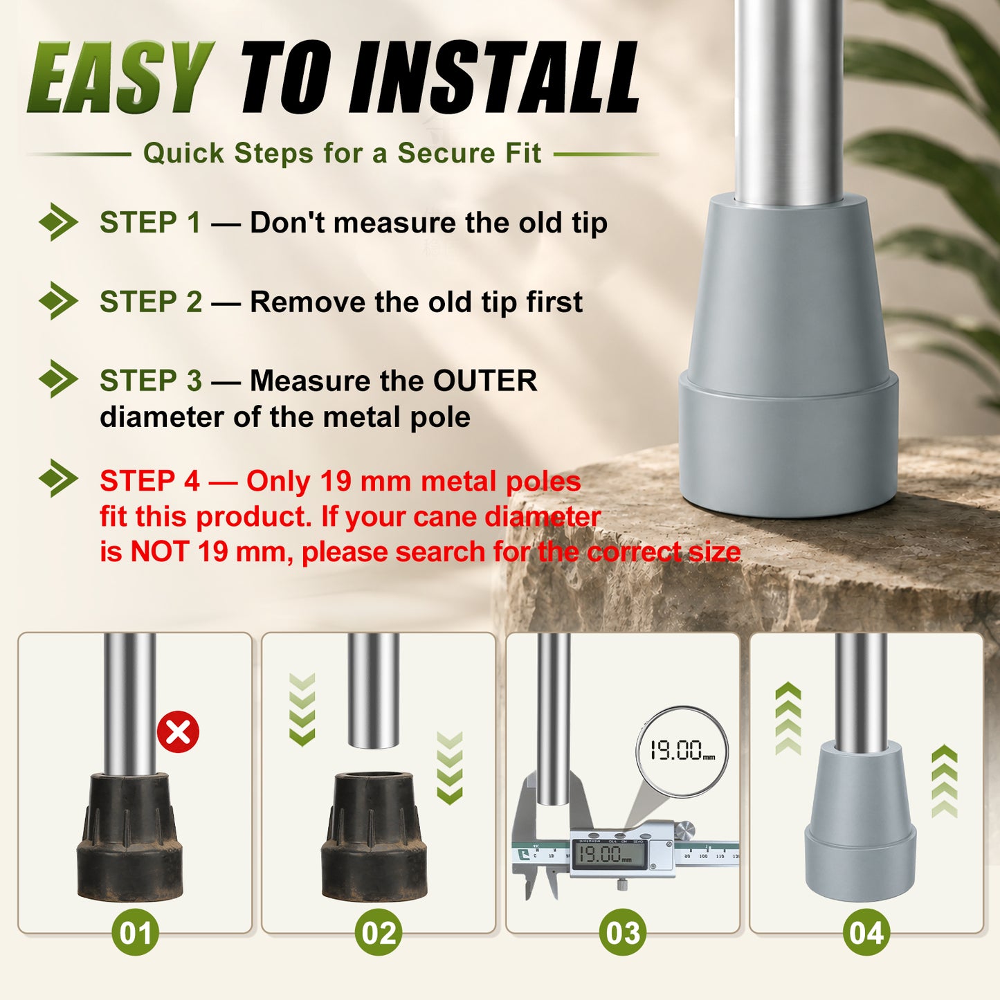 Non-Slip Stable High-Strength Rubber Cane Tip