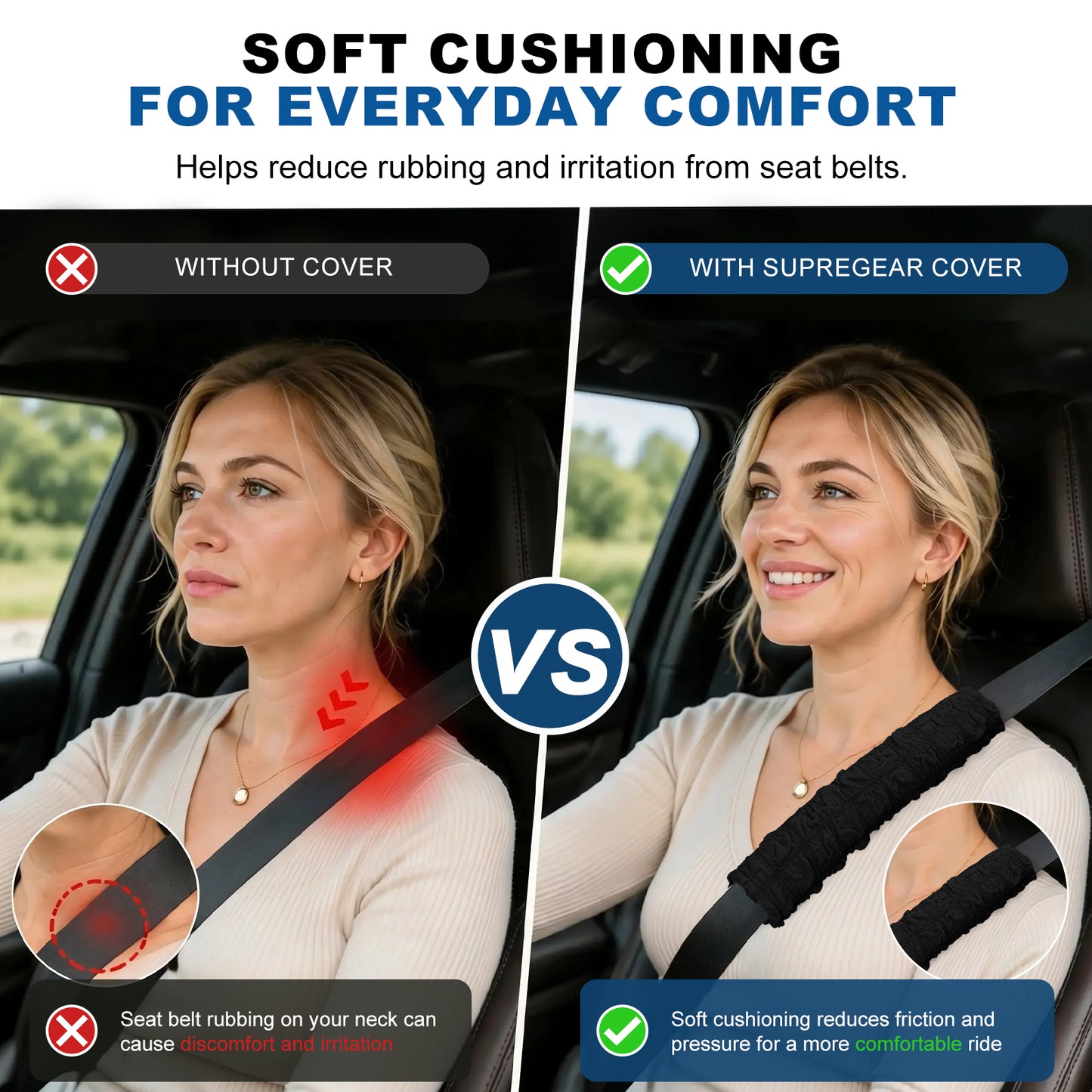 Soft Puff Seat Belt Shoulder Cover 2 Pack – Lightweight Neck & Shoulder Relief Pad for Cars, Travel & Backpacks