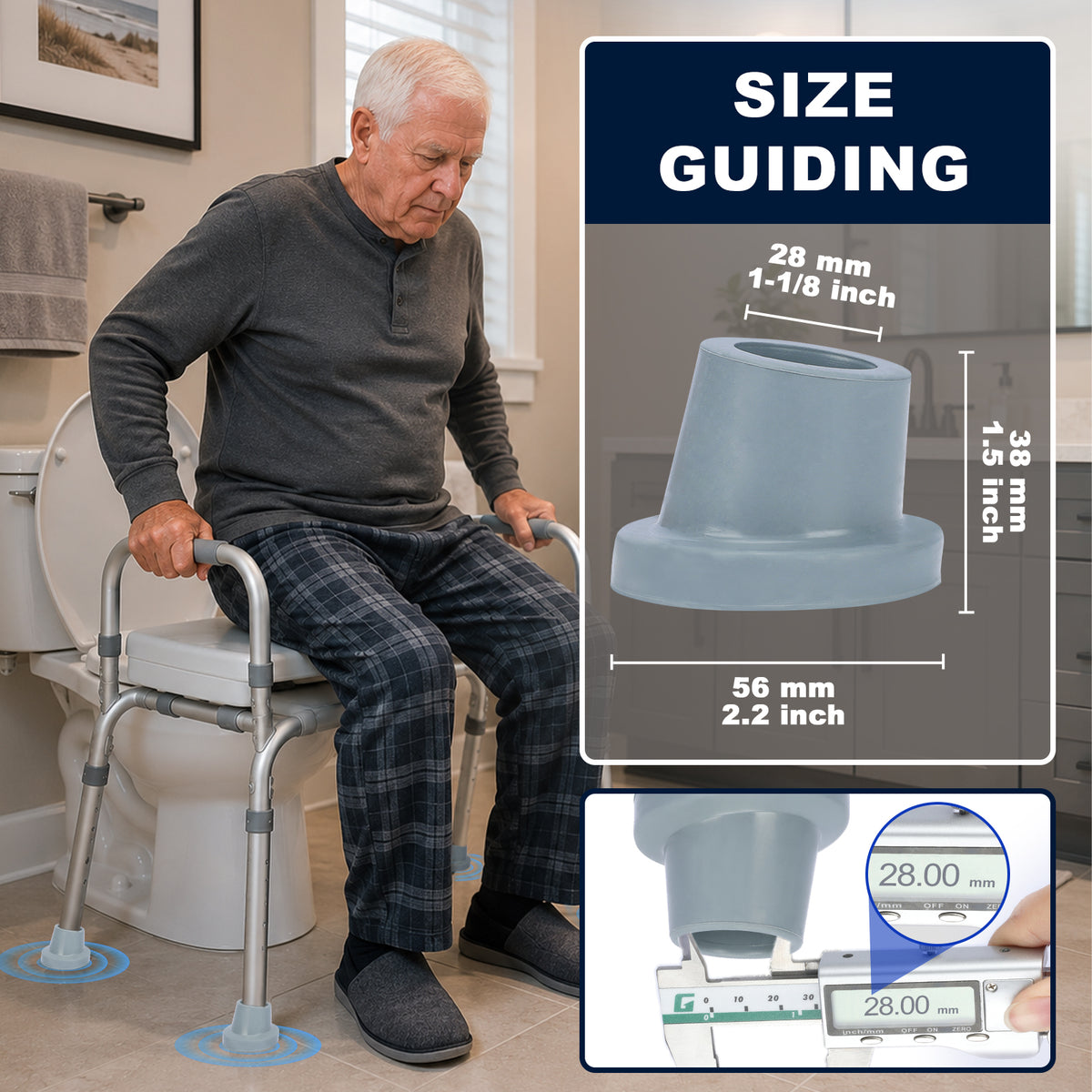 1 Inch Shower Chair Replacement Feet 4-Pack, Non-Slip Suction Rubber Tips for Bath Chairs