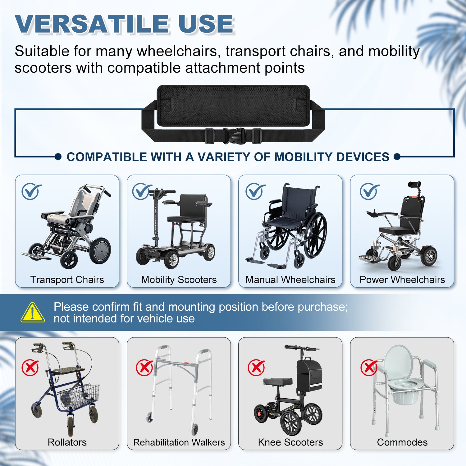 Adjustable Wheelchair Positioning Belt with Breathable Mesh Strap, Safety Support Belt for Wheelchairs and Transport Chairs