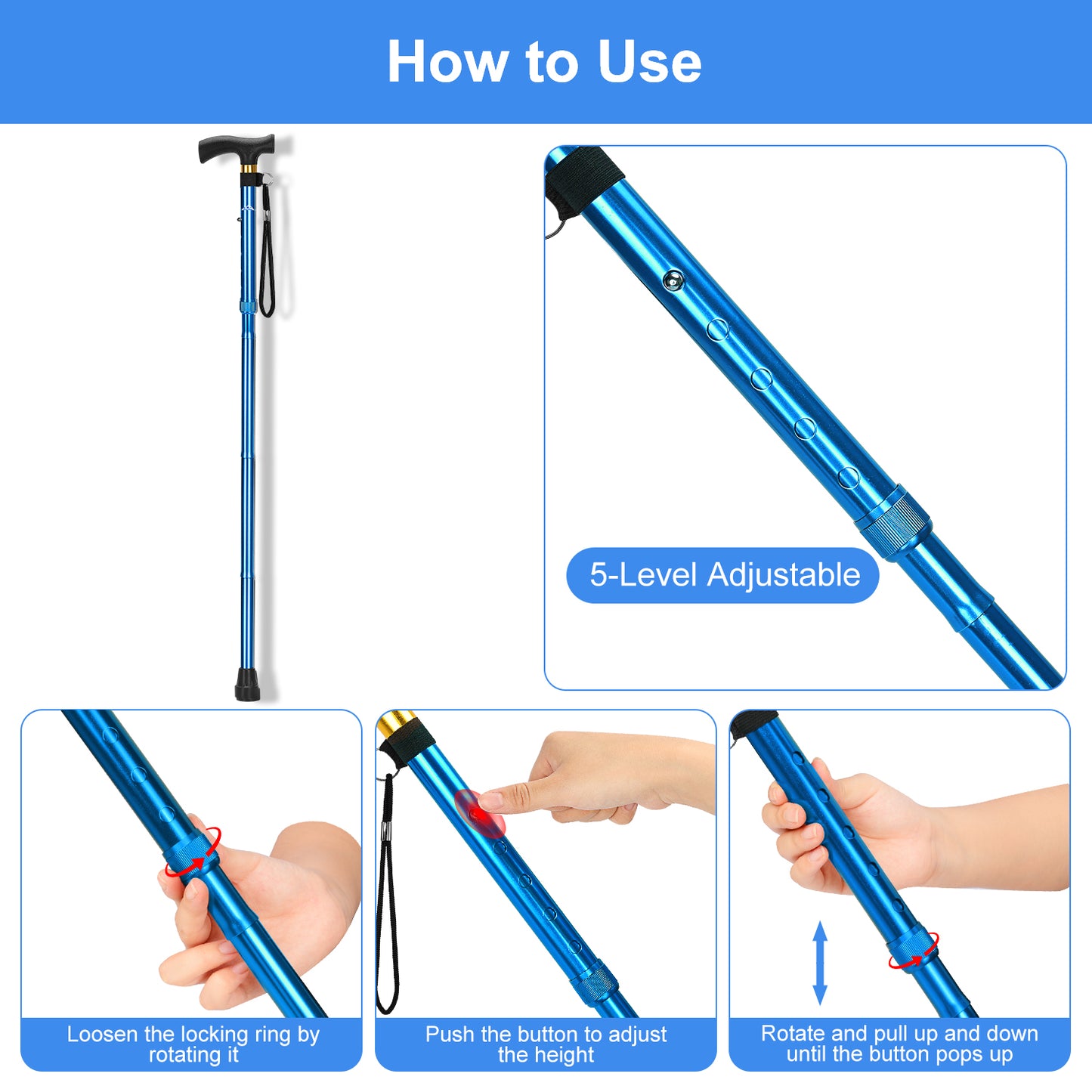 Collapsible Aluminum Folding Cane with T-Handle