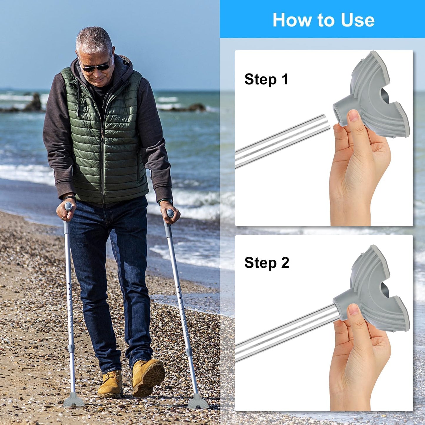 4 Point Self Standing Quad Support Rubber Replacement Cane Tip