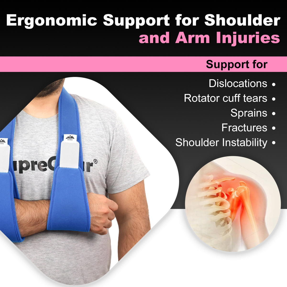 Arm Sling Shoulder Immobilizer, 0.18 lb Lightweight Support with 61" Adjustable Straps