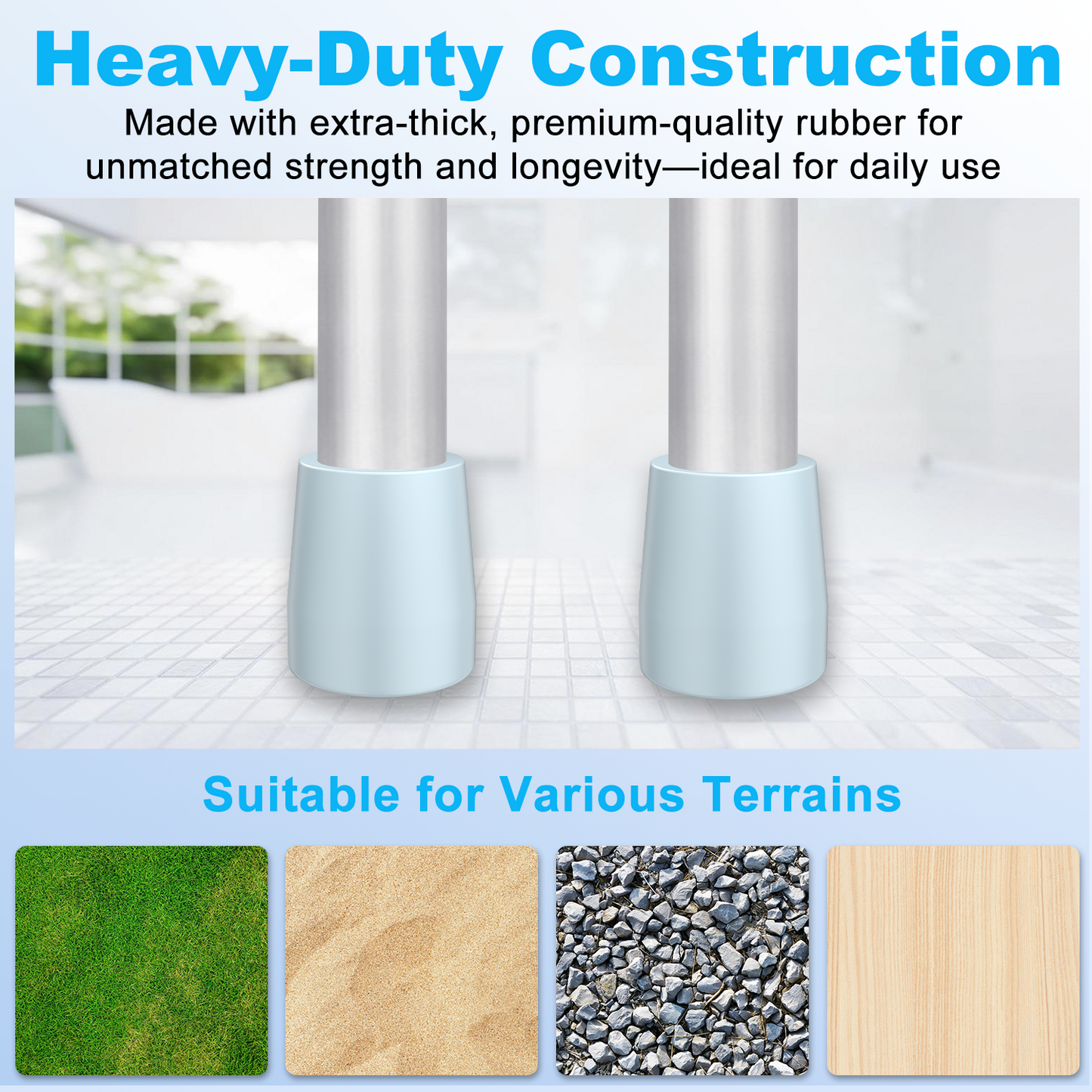 1-Inch Walker Rubber Tips (6-Pack) – Non-Skid with Metal Insert