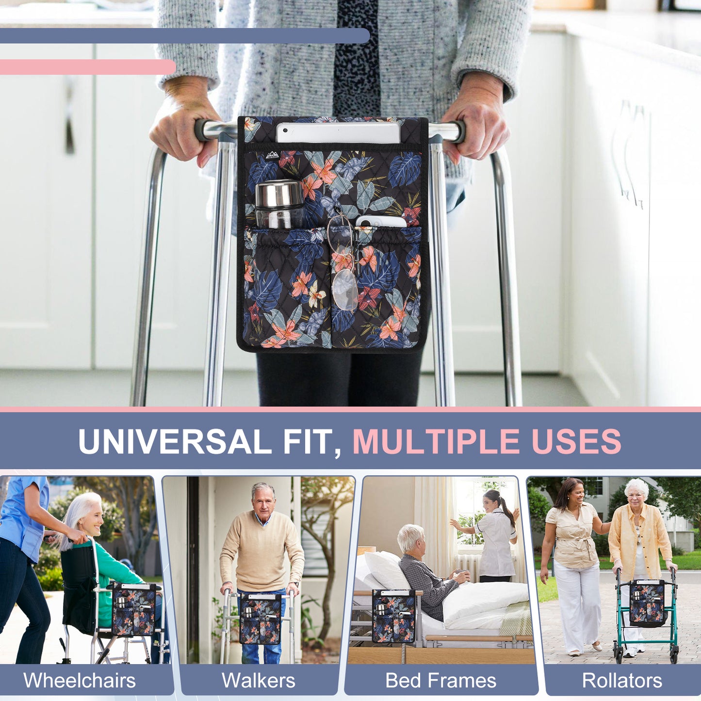 Universal Walker Bag Organizer with Multiple Pockets