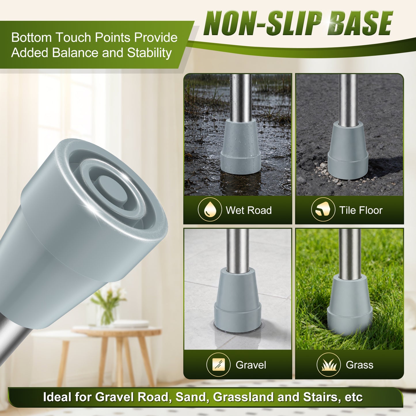 Non-Slip Stable High-Strength Rubber Cane Tip