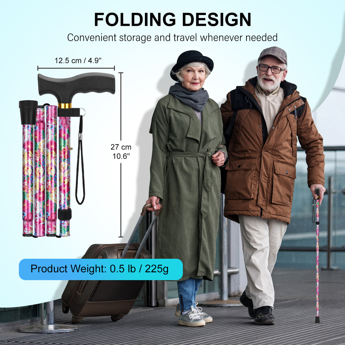 Folding Cane with T Handle Adjustable Lightweight Walking Cane