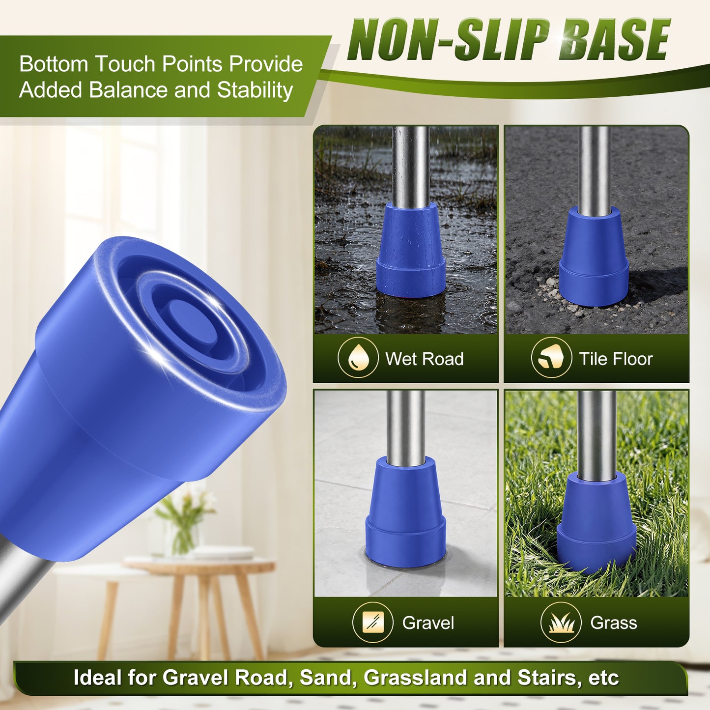 Universal Cane Tips 4-Pack Anti-Slip Rubber Replacement Tips