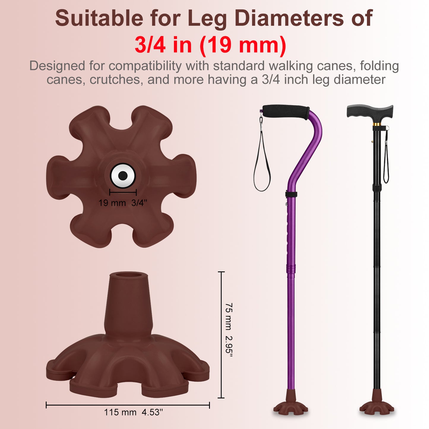 3/4 Inch Stable Six Point Non-Slip Cane Tip