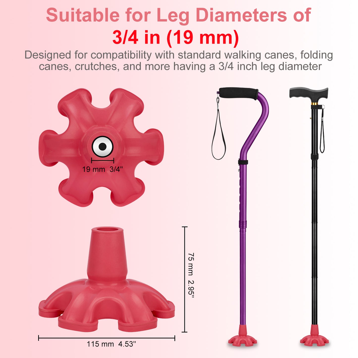 3/4 Inch Stable Six Point Non-Slip Cane Tip