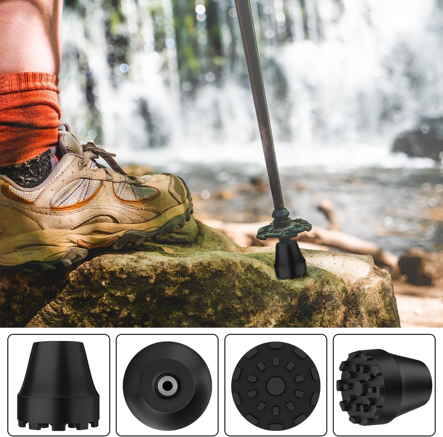 Trekking Pole Rubber Tips, Anti-Slip Shock-Absorbing, 0.43 Inch