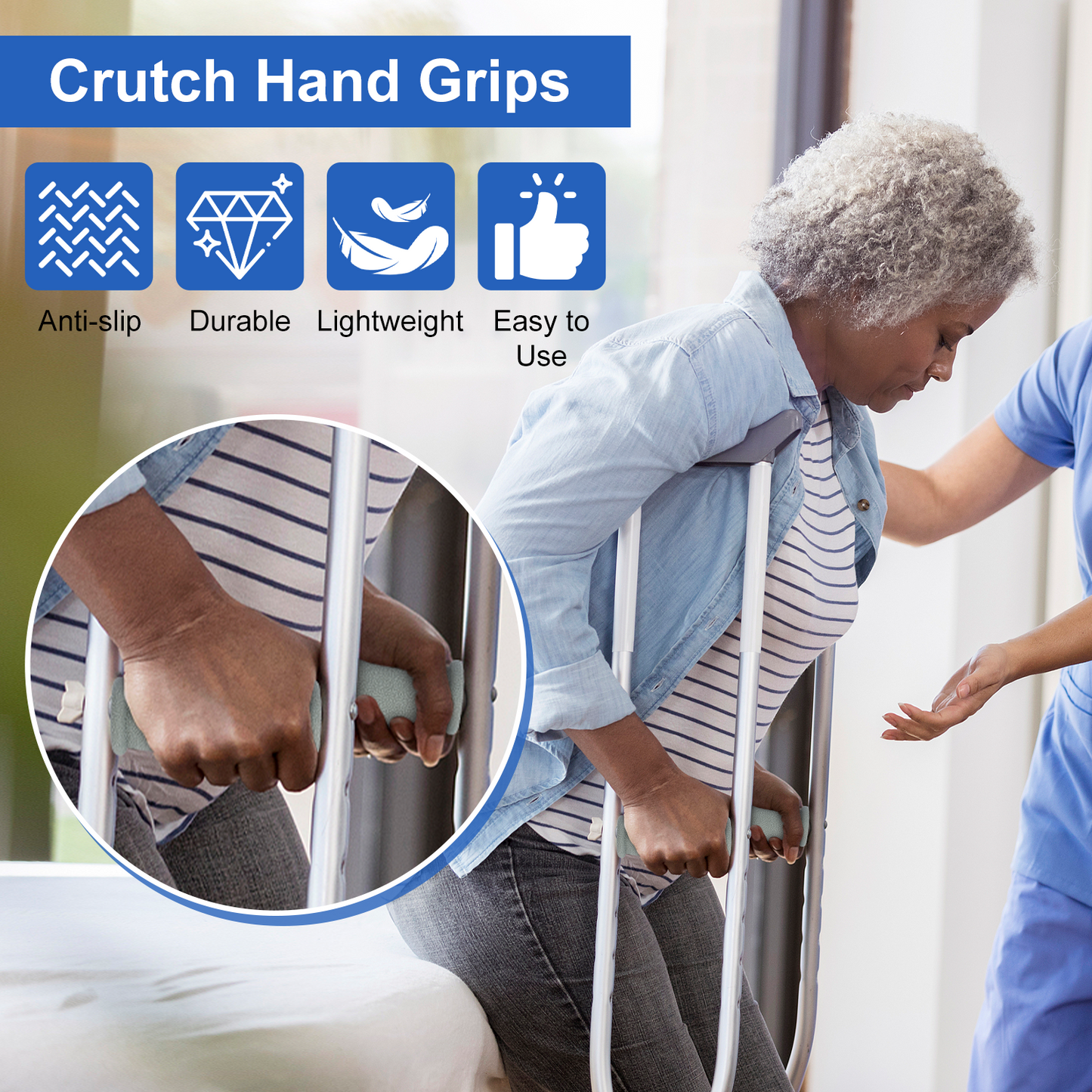 Crutch Hand Grips (2-Pack) – Soft Rubber Non-Slip Replacement