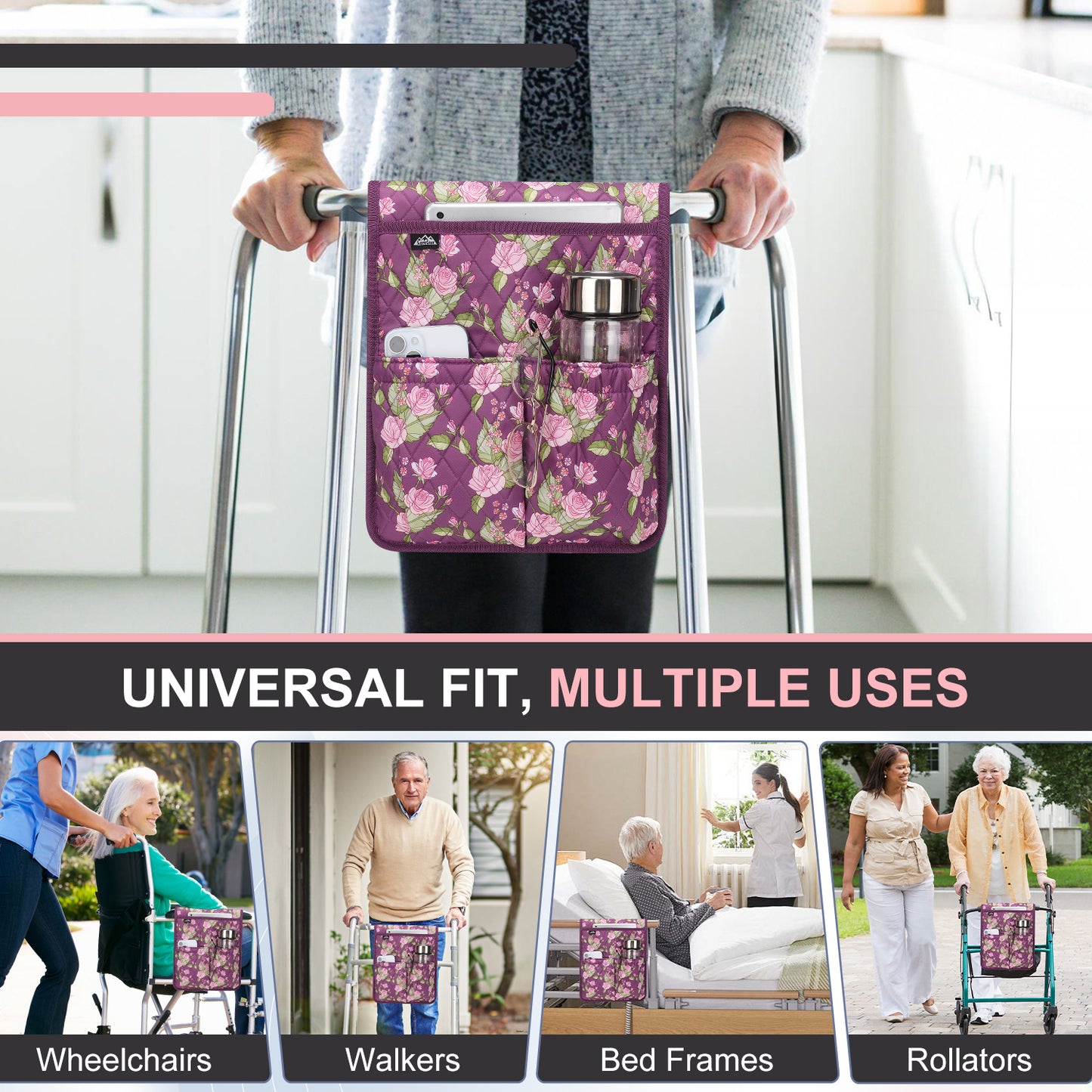 Universal Walker Bag Organizer with Multiple Pockets