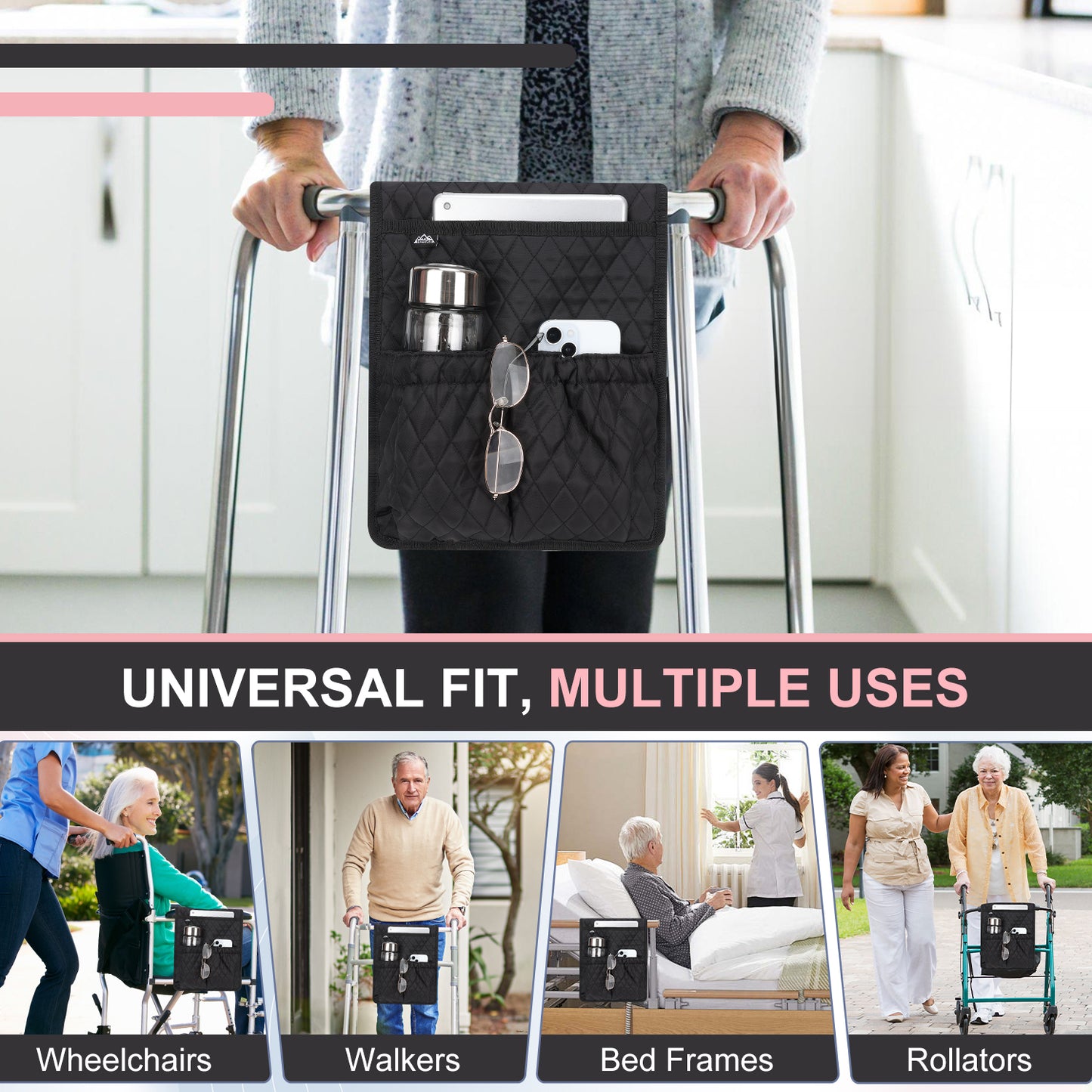Universal Walker Bag Organizer with Multiple Pockets