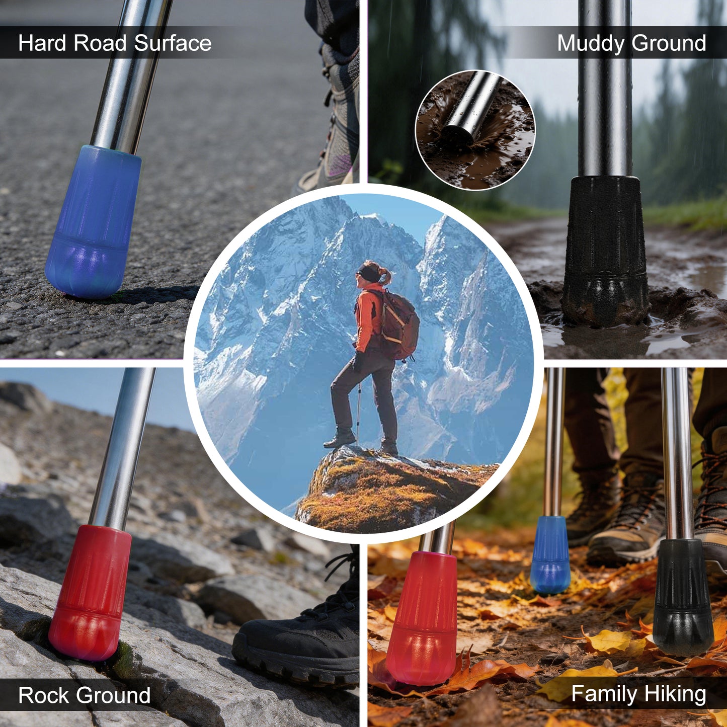 Trekking Pole Replacement Tips 6 Pack – Non-Slip Rubber Walking Stick Protectors for Hiking & Trail Stability