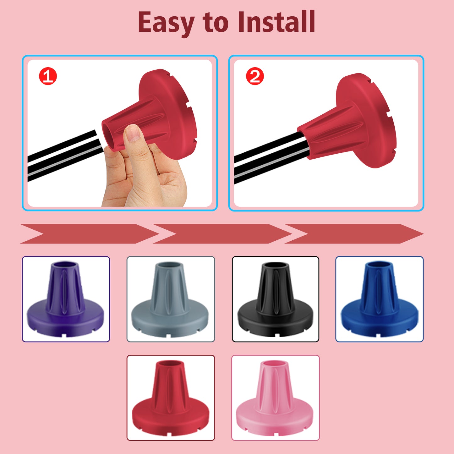 7/8" Heavy-Duty Anti-Slip Rubber Cane Tips with Steel Core, 2-Pack