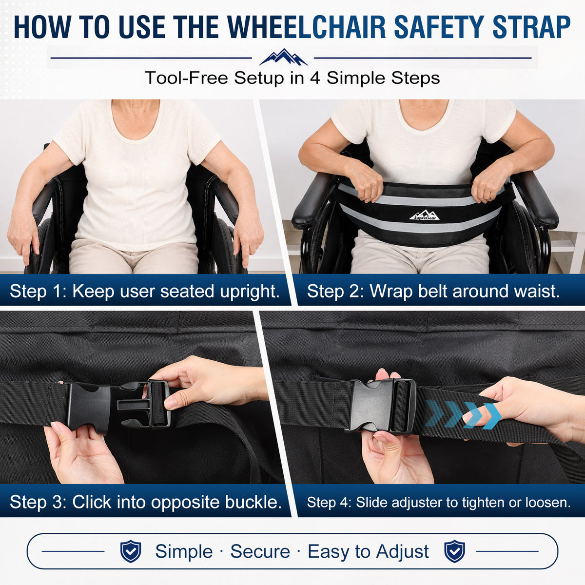 Wheelchair Positioning Belt ¨C Adjustable Breathable Mesh Support Strap for Wheelchairs, Transport Chairs & Mobility Scooters