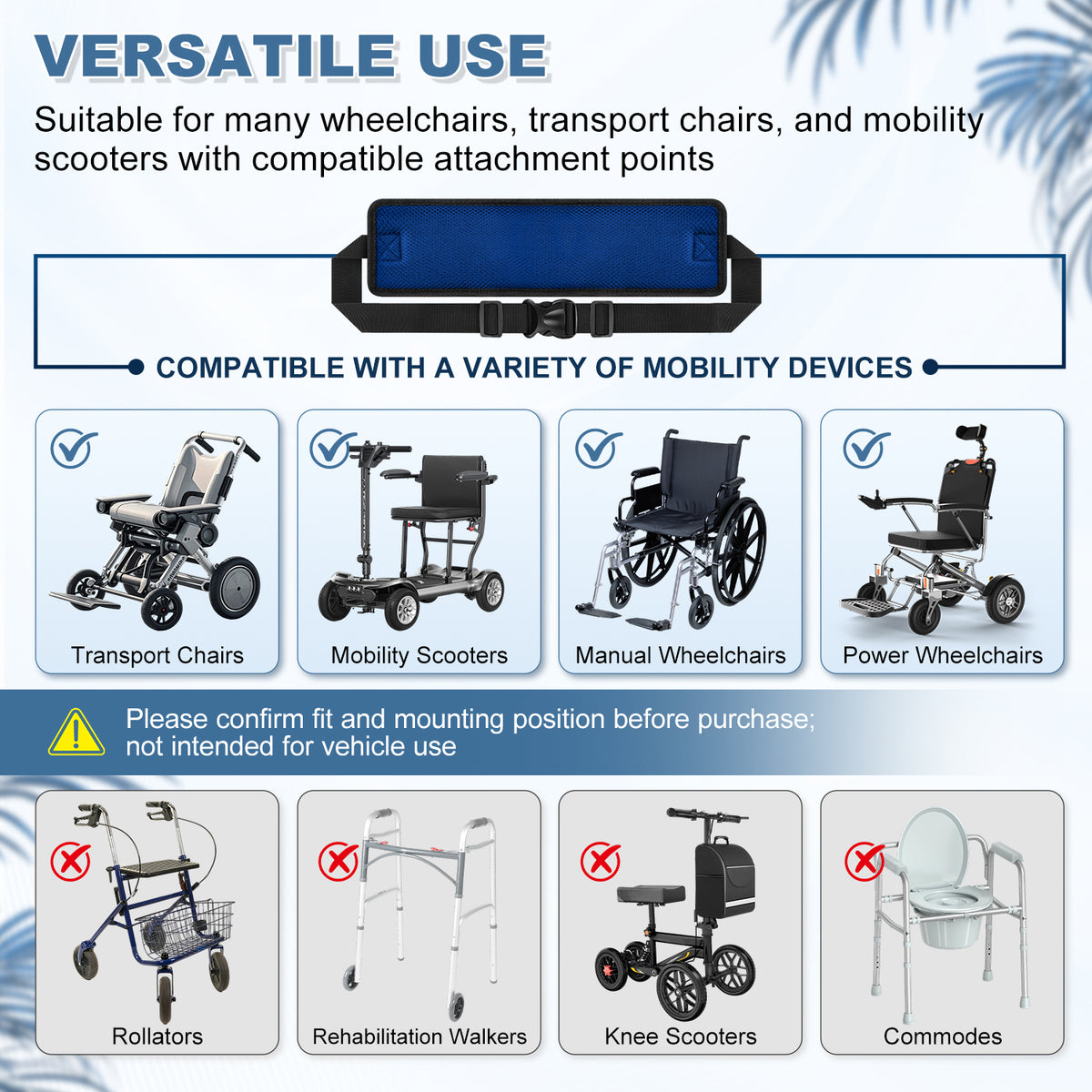 Wheelchair Positioning Belt ¨C Adjustable Breathable Mesh Support Strap for Wheelchairs, Transport Chairs & Mobility Scooters