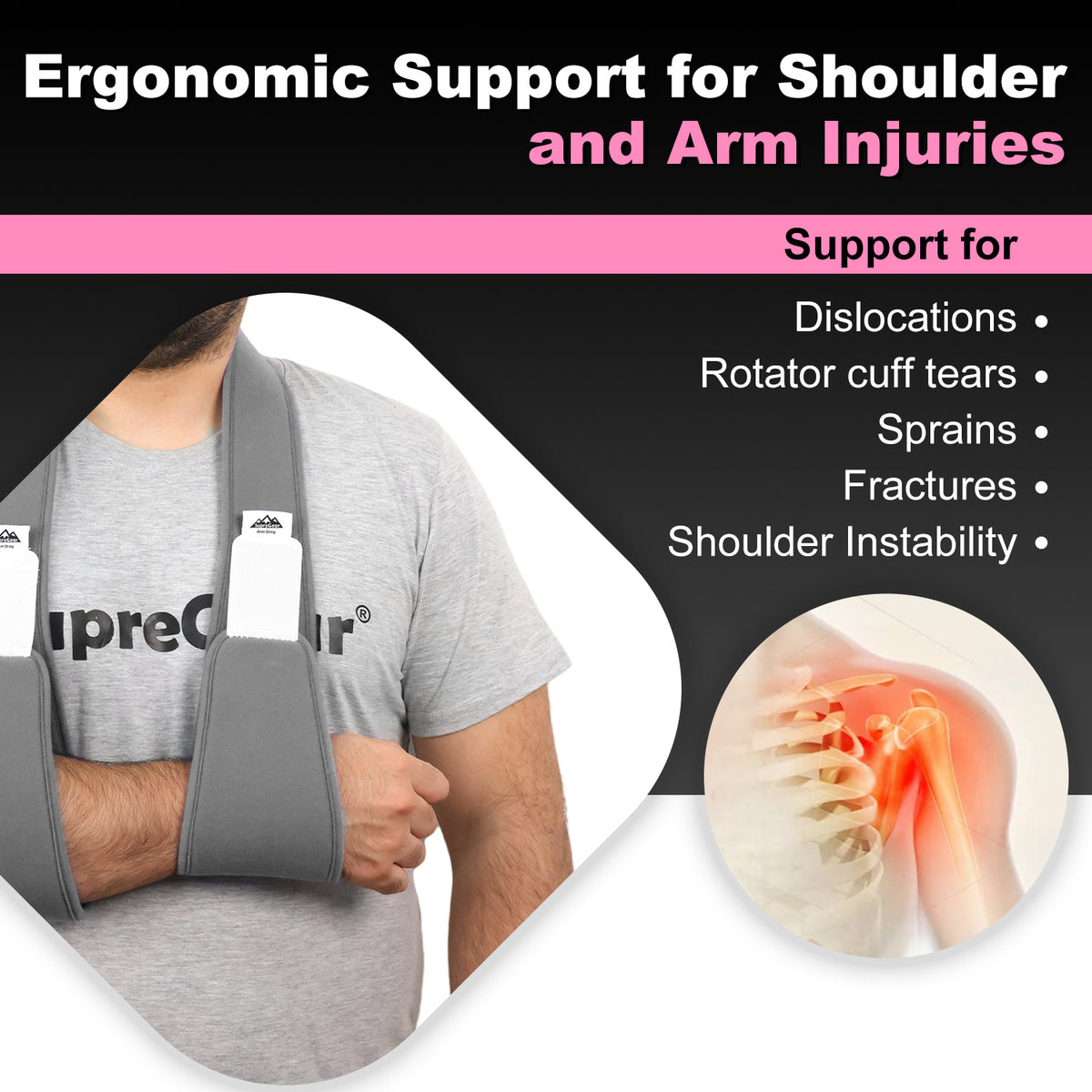 Arm Sling Shoulder Immobilizer, 0.18 lb Lightweight Support with 61" Adjustable Straps