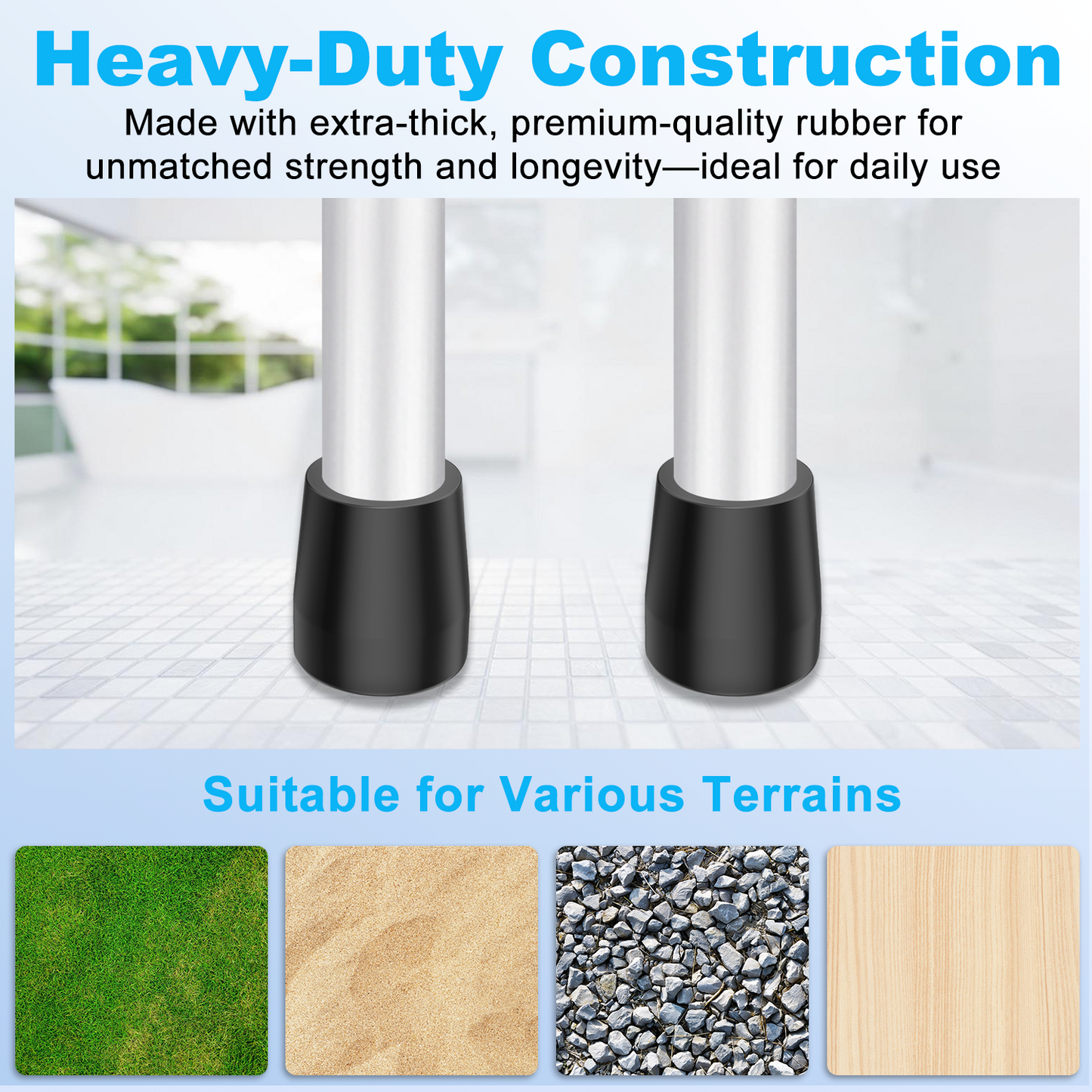 1-Inch Walker Rubber Tips (6-Pack) – Non-Skid with Metal Insert