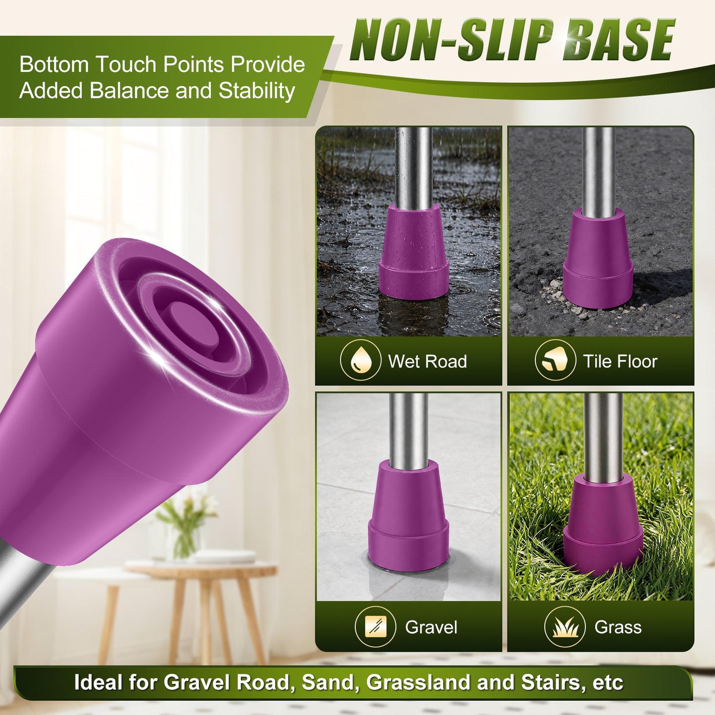 Universal Cane Tips 4-Pack Anti-Slip Rubber Replacement Tips