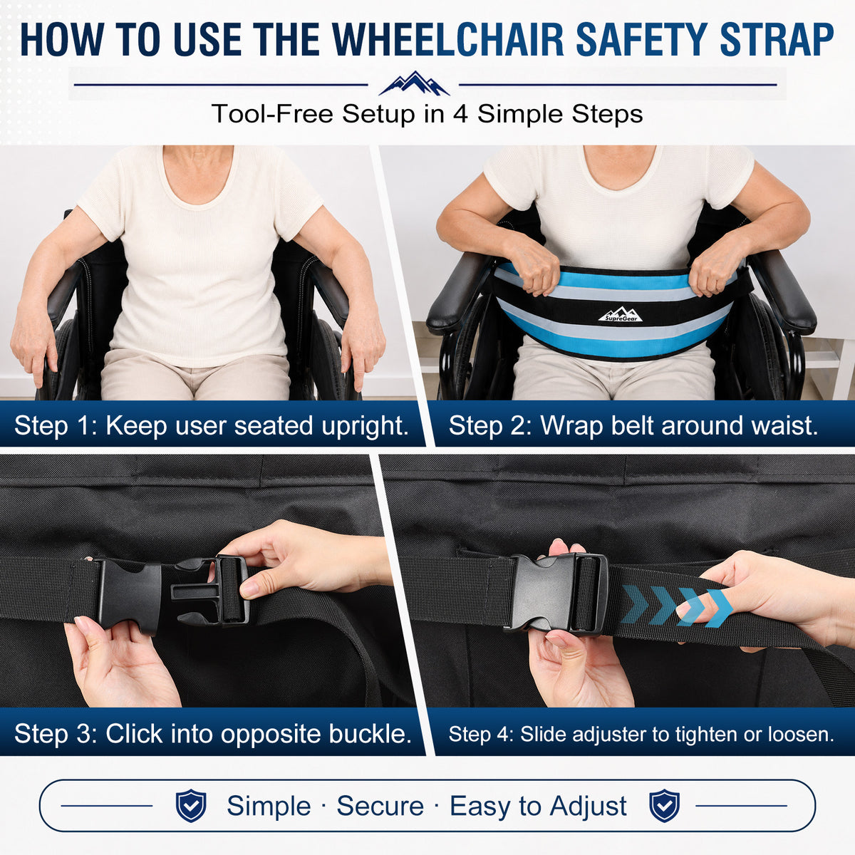 Wheelchair Positioning Belt ¨C Adjustable Breathable Mesh Support Strap for Wheelchairs, Transport Chairs & Mobility Scooters