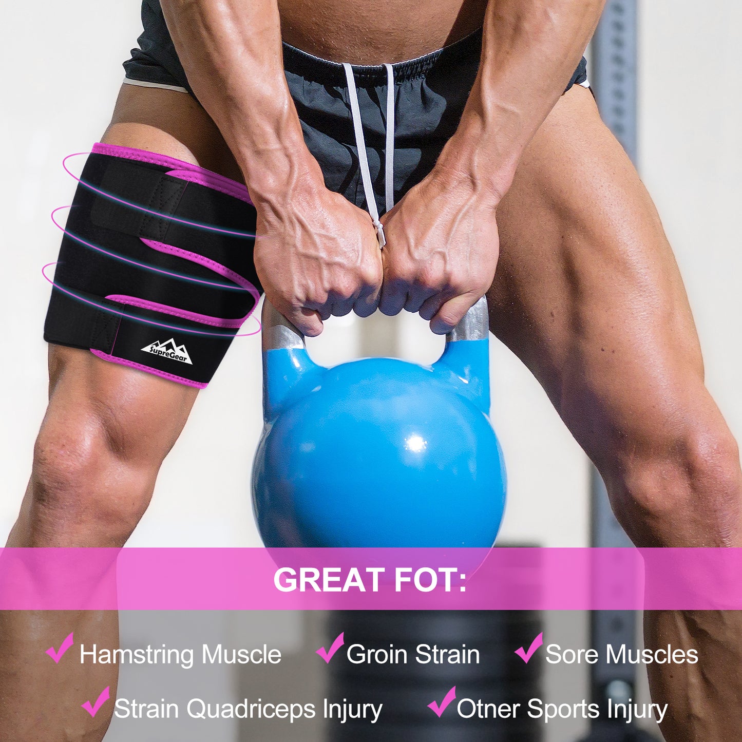 Thigh Brace for Hamstring Strain & Muscle Support Adjustable Compression Wrap