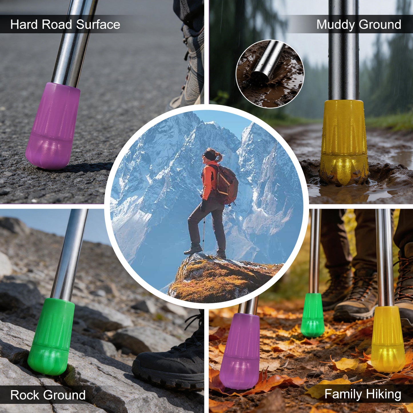 Trekking Pole Replacement Tips 6 Pack – Non-Slip Rubber Walking Stick Protectors for Hiking & Trail Stability