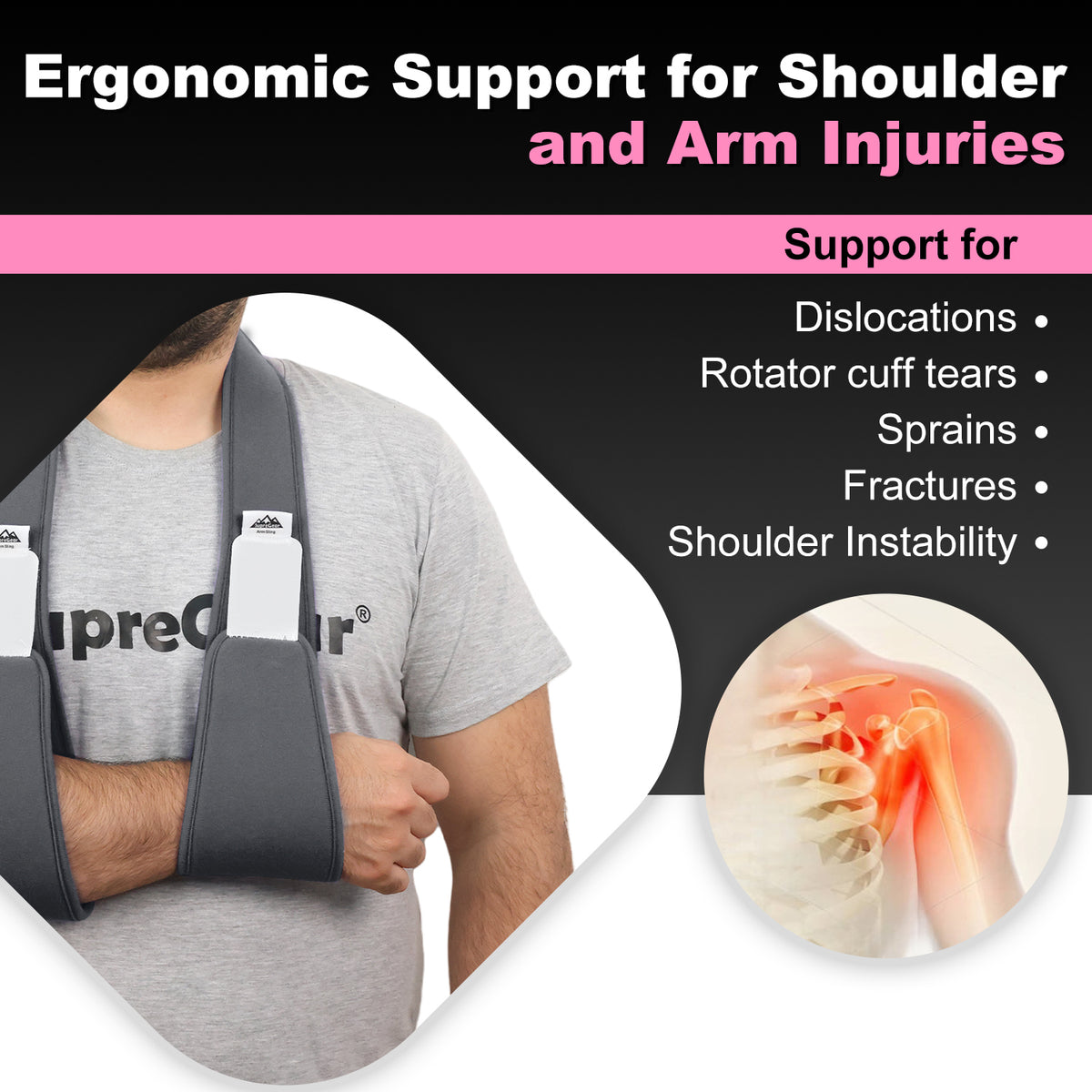 Arm Sling Shoulder Immobilizer, 0.18 lb Lightweight Support with 61" Adjustable Straps