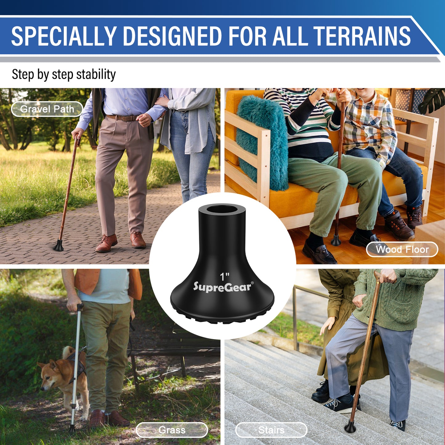 Anti Slip Cane Tip Replacement, Wide Base for Stability and Grip