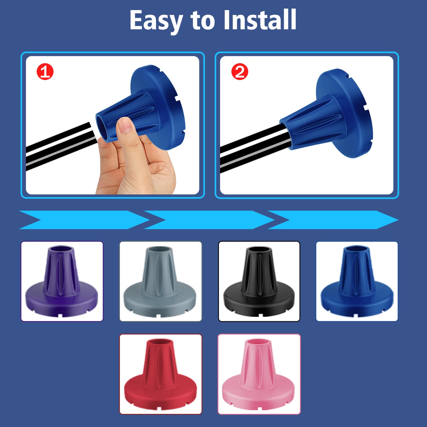 7/8" Heavy-Duty Anti-Slip Rubber Cane Tips with Steel Core, 2-Pack