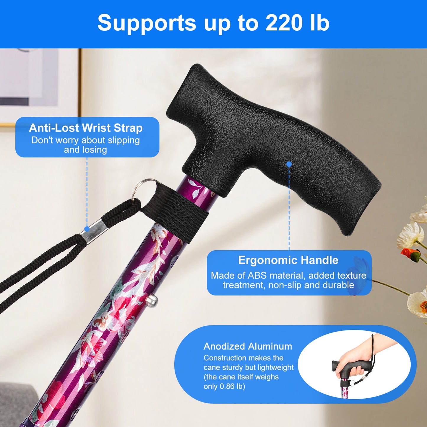 5-Level Adjustable Folding Cane