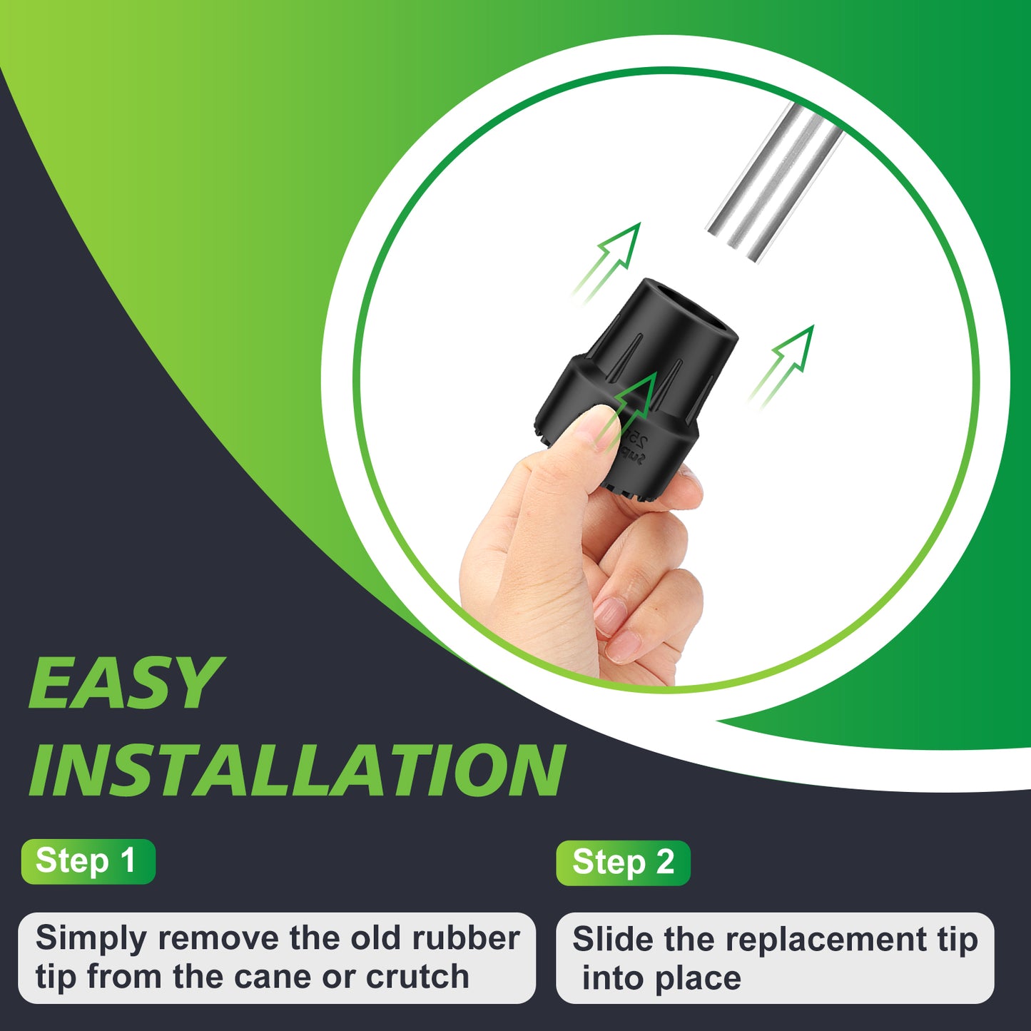 1-Inch Replacement Cane Tips – Anti-Slip Durable Rubber with Metal Insert