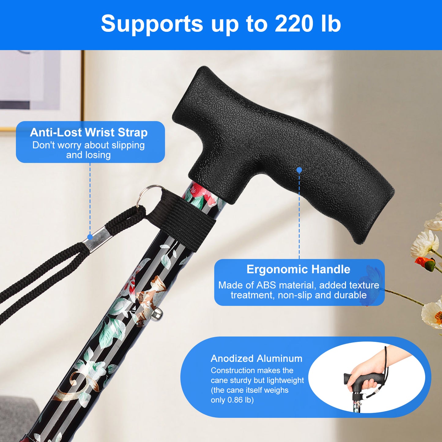 5-Level Adjustable Folding Cane