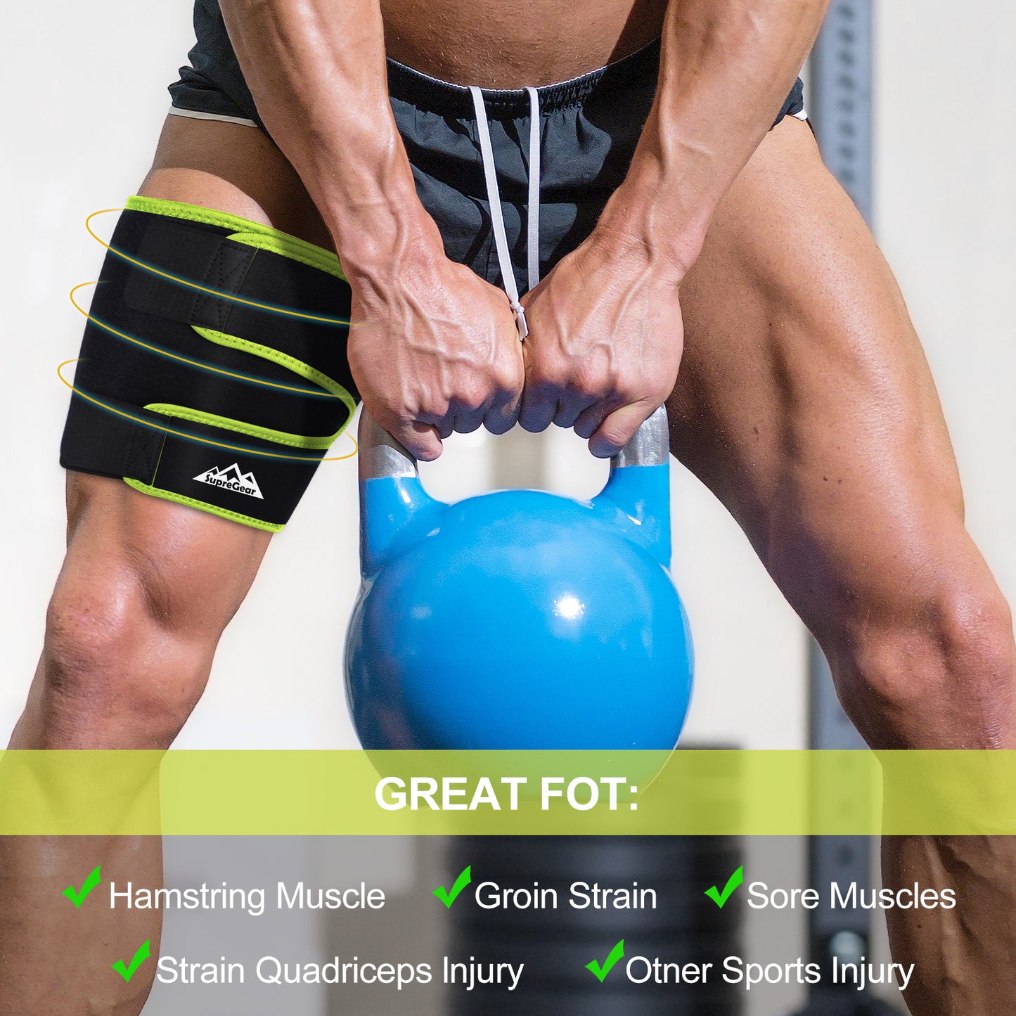 Thigh Brace for Hamstring Strain & Muscle Support Adjustable Compression Wrap