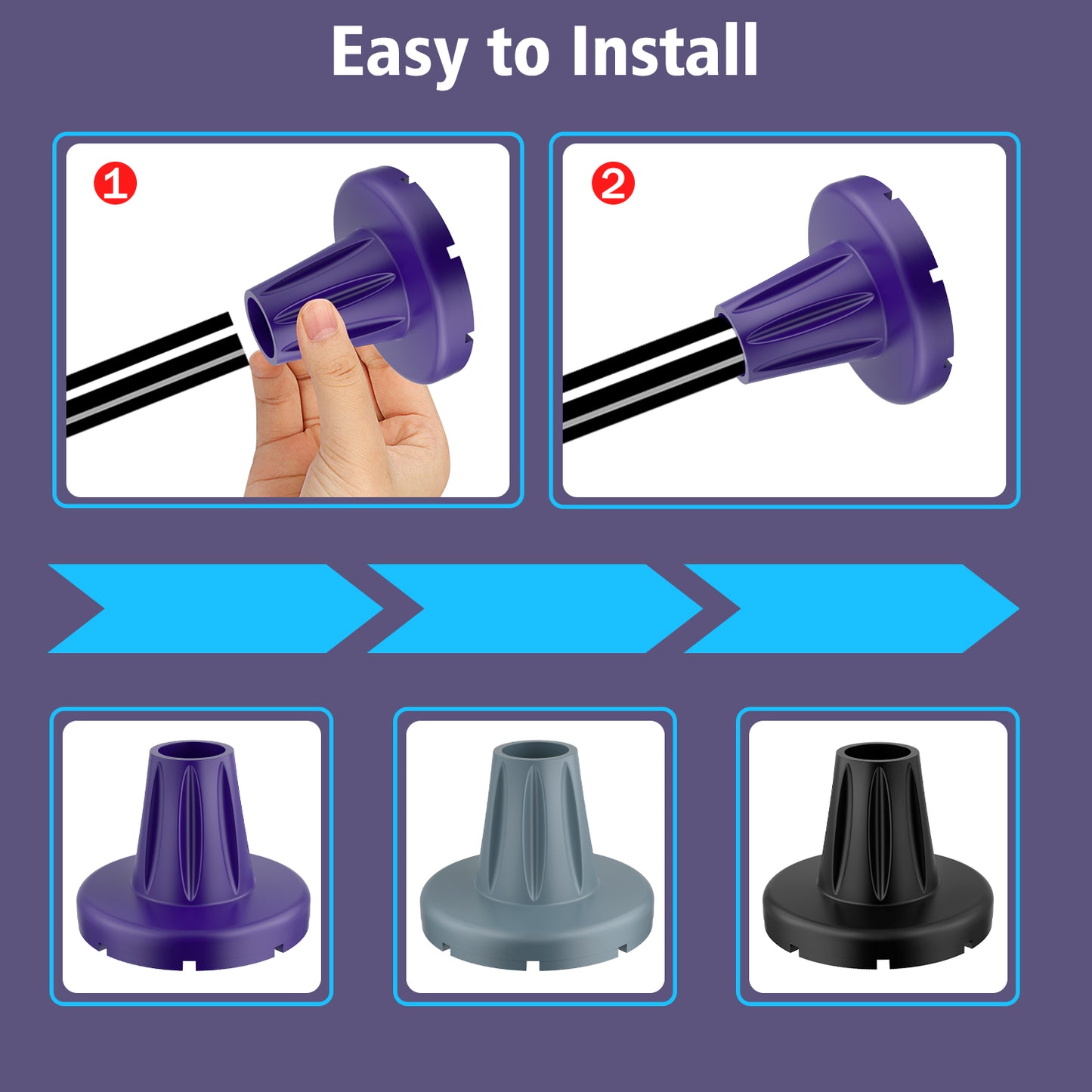 7/8" Heavy-Duty Anti-Slip Rubber Cane Tips with Steel Core, 2-Pack