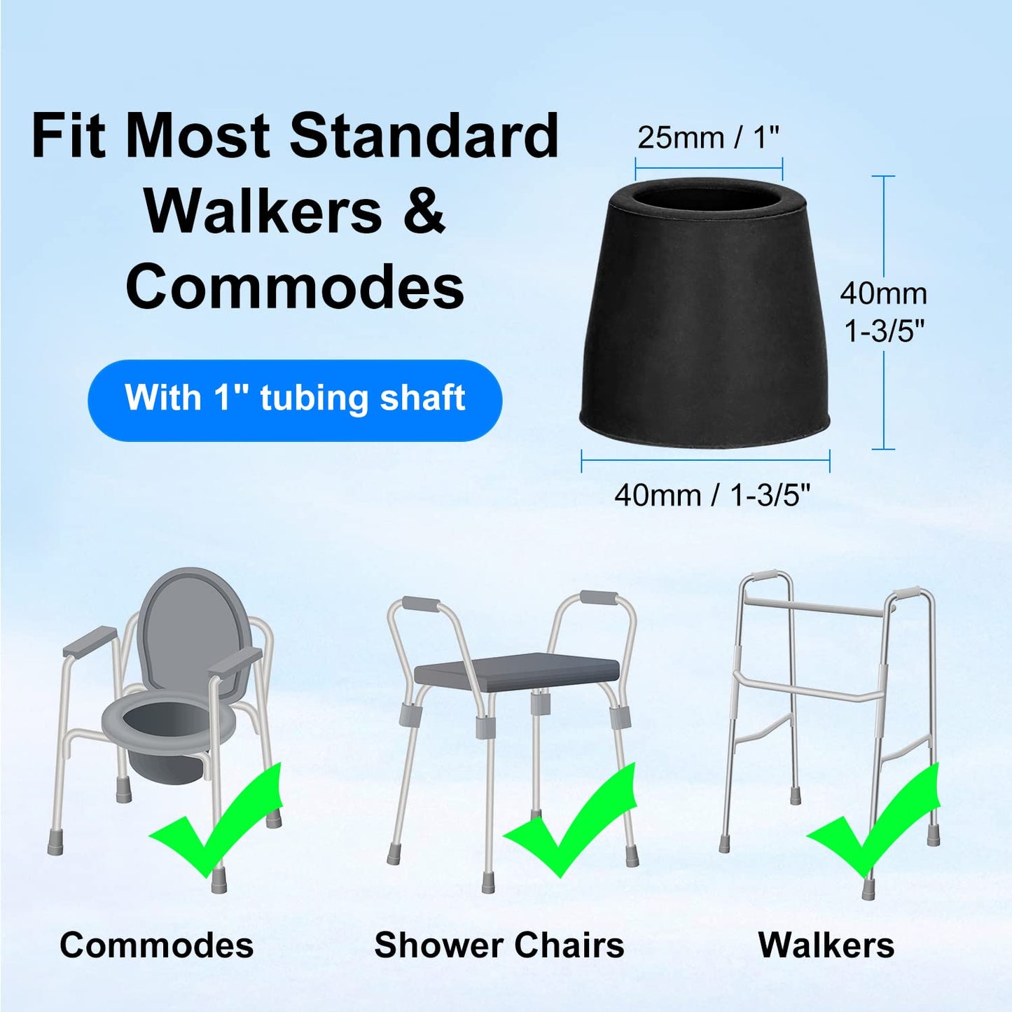 8 Pcs Heavy Duty Rubber Walker Tips