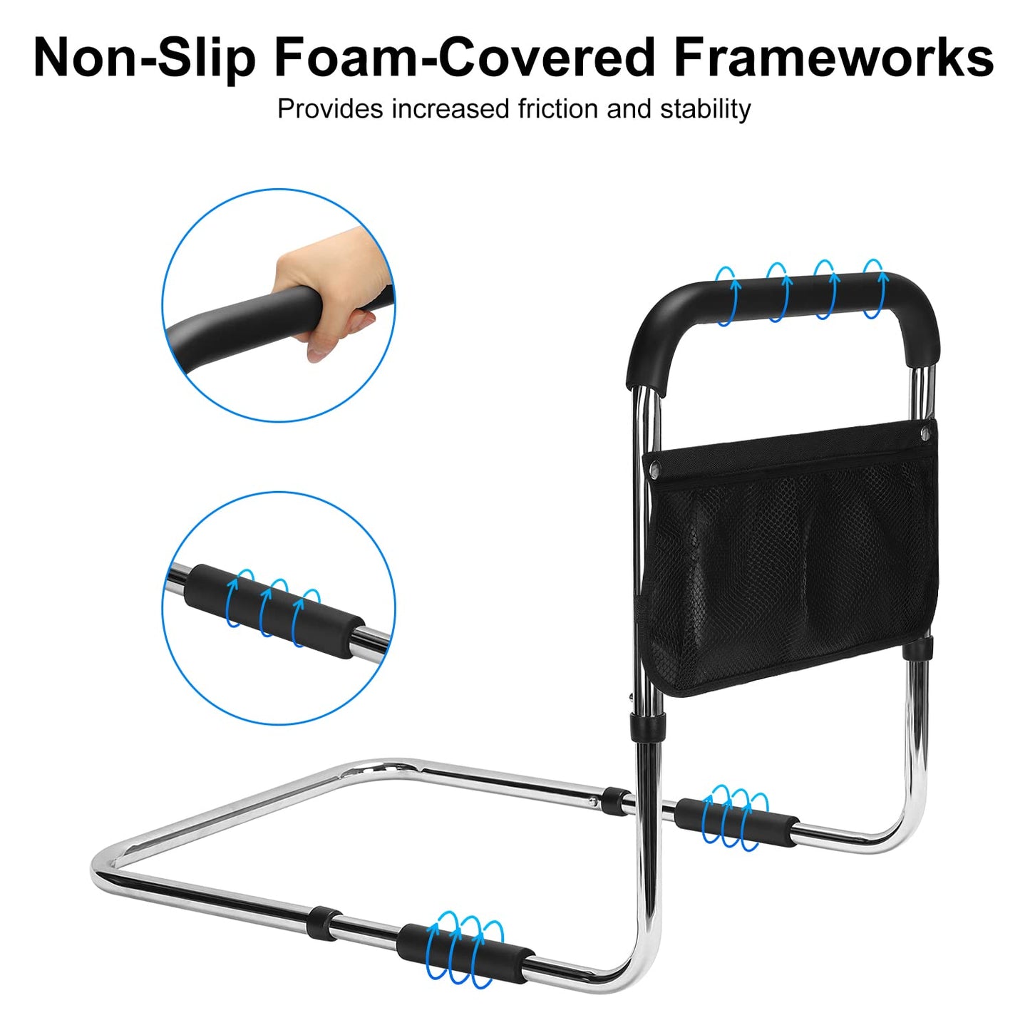 Adjustable Bed Rail with Storage Bag and Fixing Strap