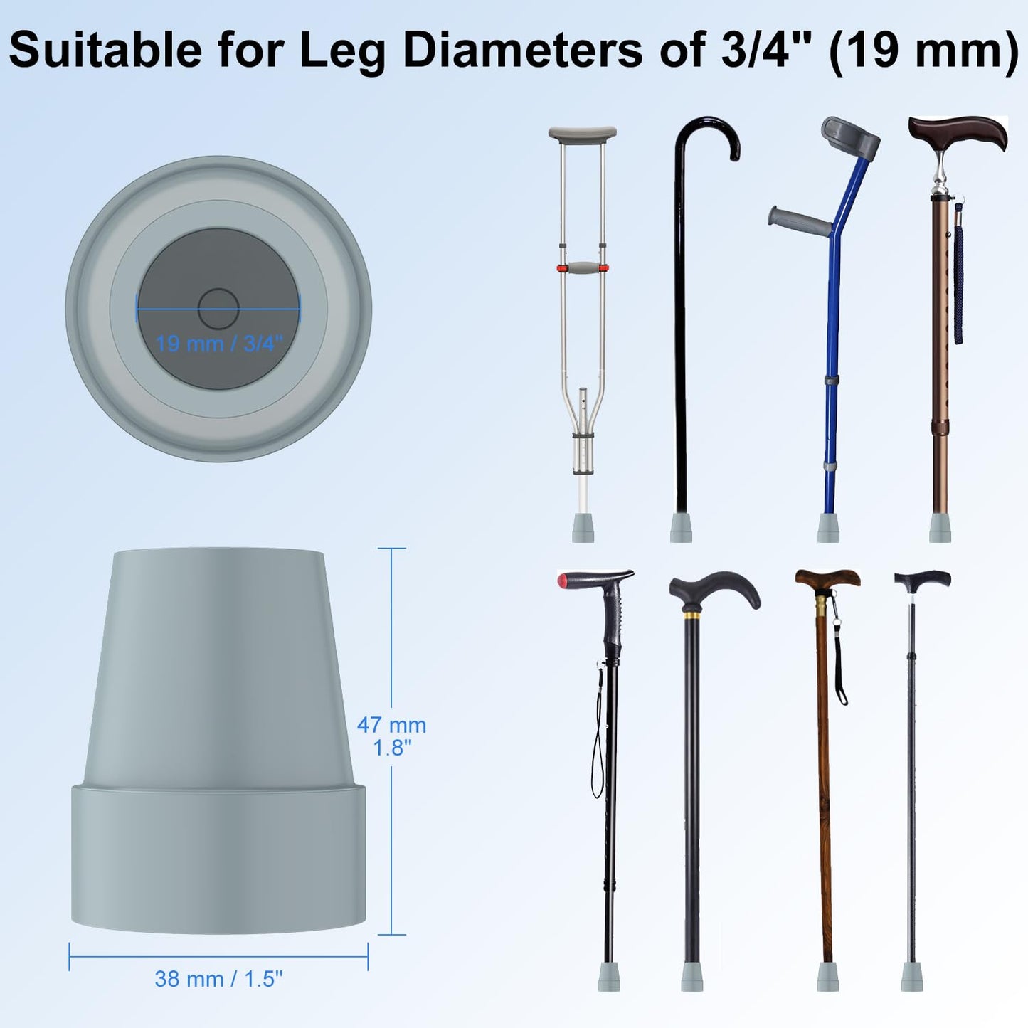 6-Pack Non-Slip Stable High-Strength Rubber Cane Tip