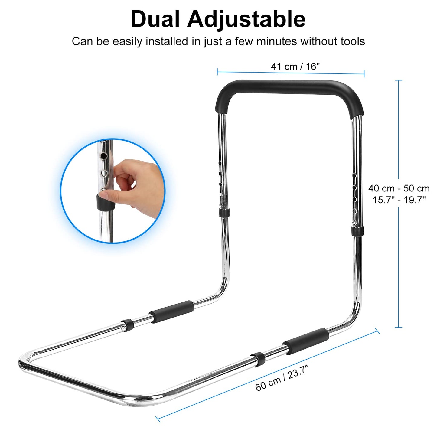 Adjustable Bed Rail with Storage Bag and Fixing Strap