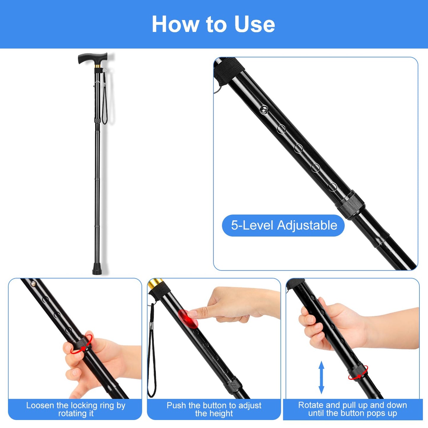 Collapsible Aluminum Folding Cane with T-Handle