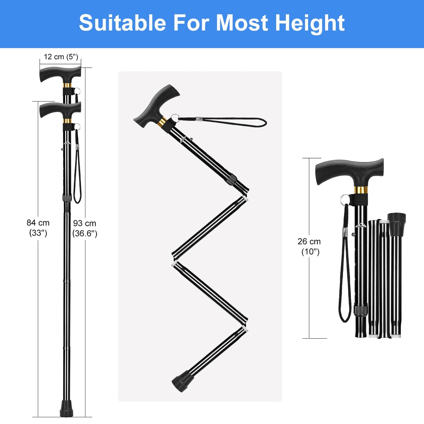 Collapsible Aluminum Folding Cane with T-Handle
