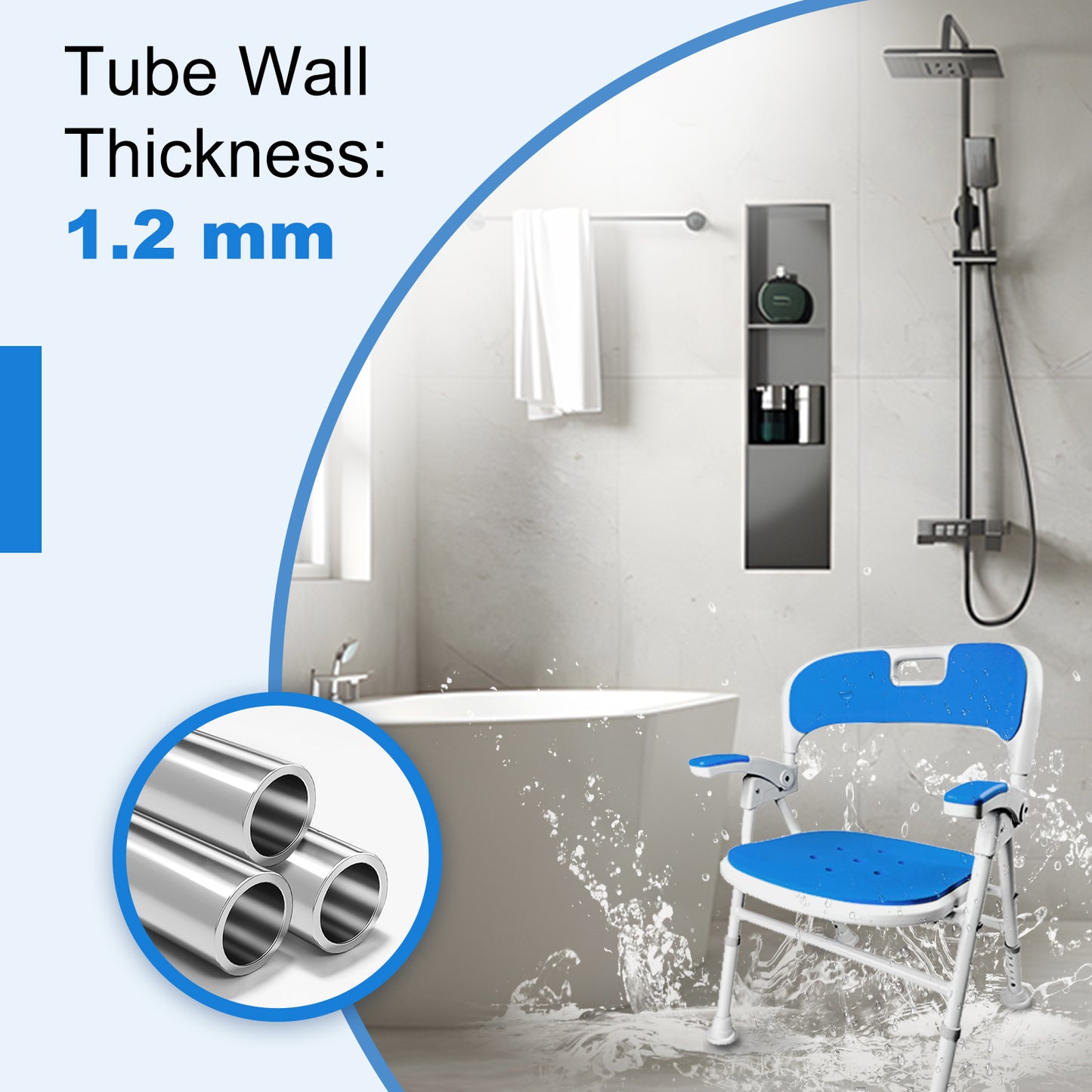 Instant-Fold Shower Chair w/ Adjustable Height & EVA Cushion