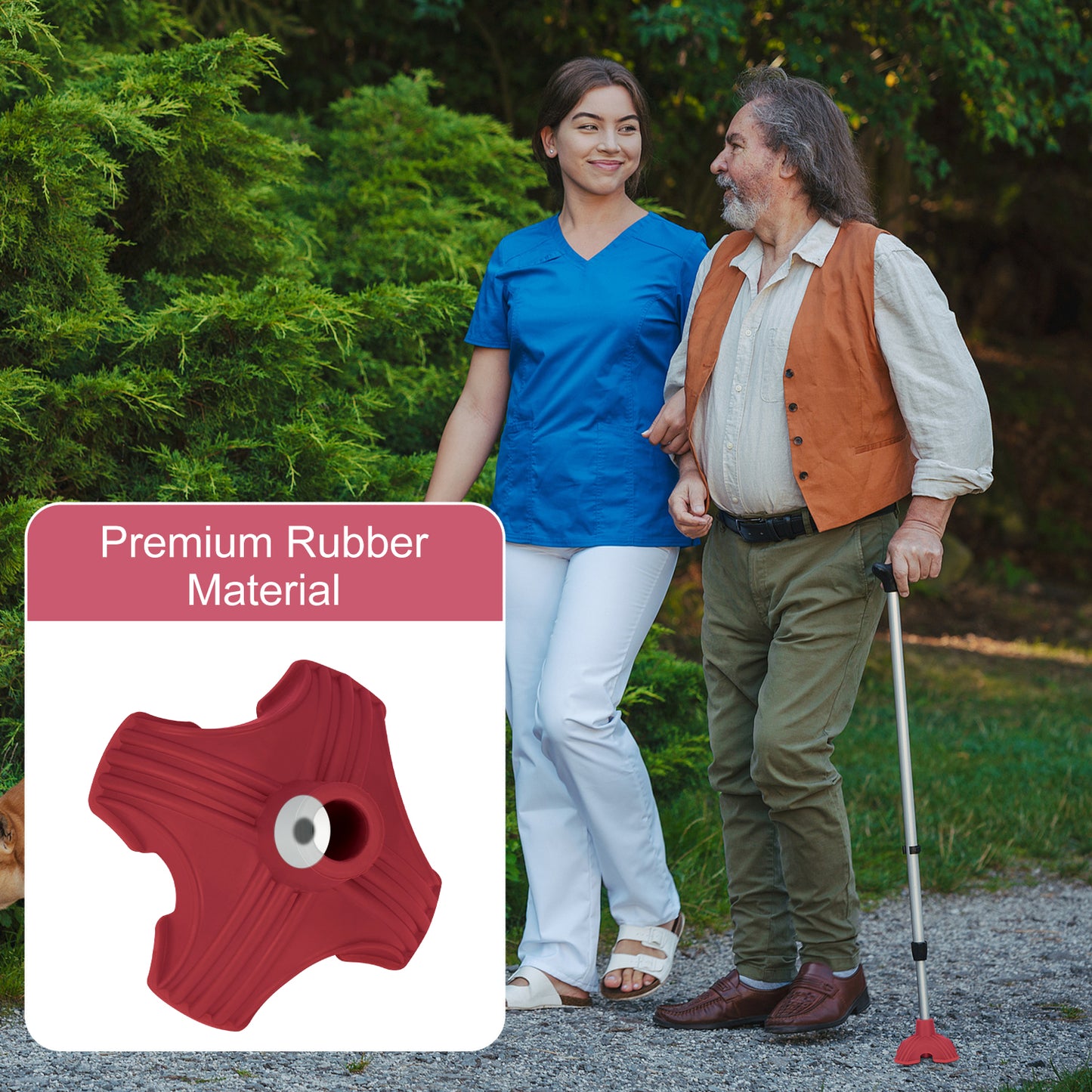 Self-Standing Cane Tip, 3/4 Inch Quad Rubber Base