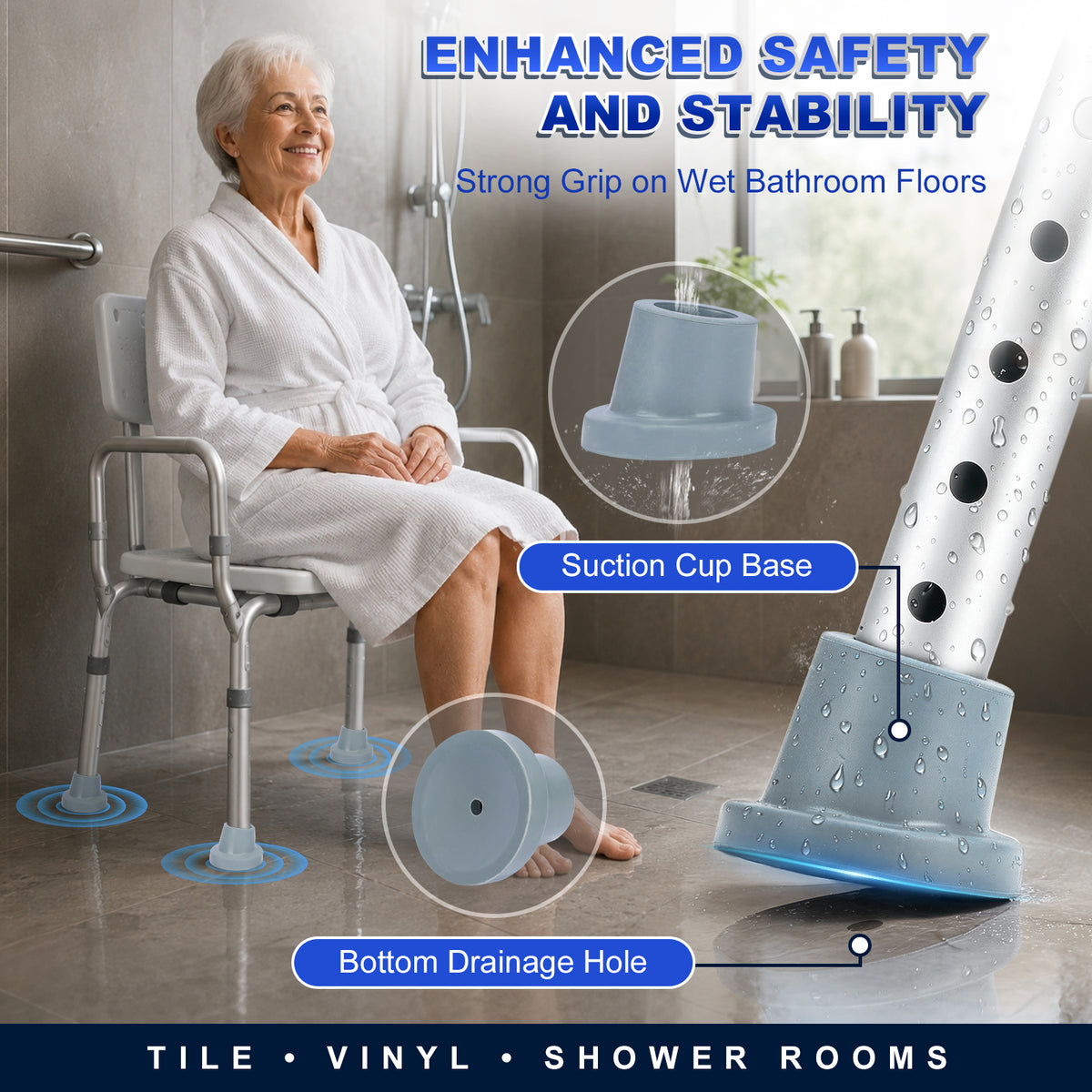 1 Inch Shower Chair Replacement Feet 4-Pack, Non-Slip Suction Rubber Tips for Bath Chairs