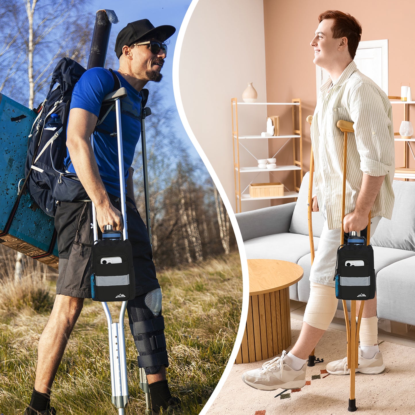 Crutch Bag with Pockets, Reflective Strip
